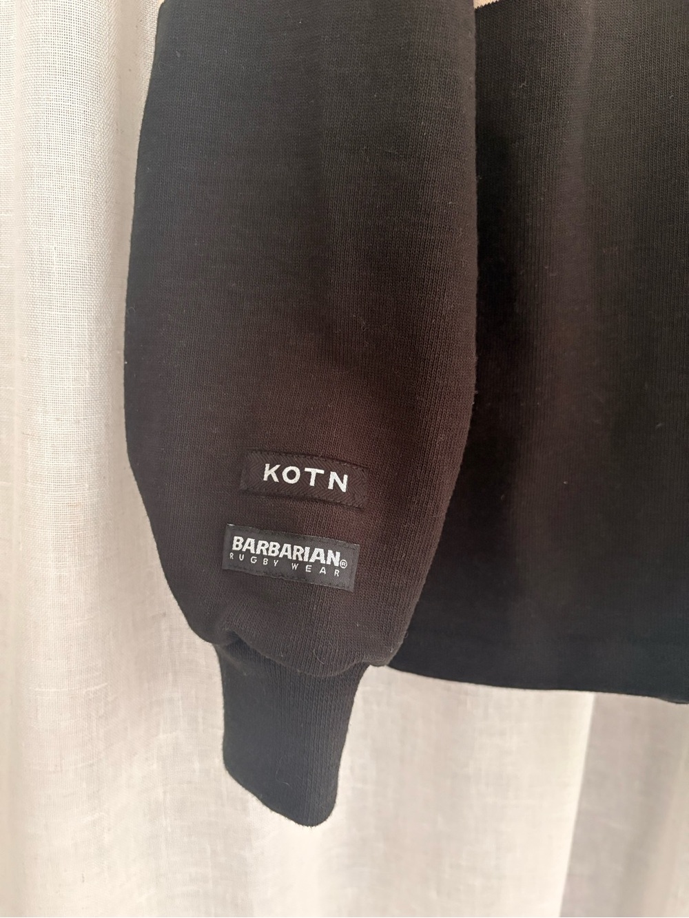 KOTN Black Long Sleeve Rugby Top with Rust and Cream Stripes - Picture 7 of 7